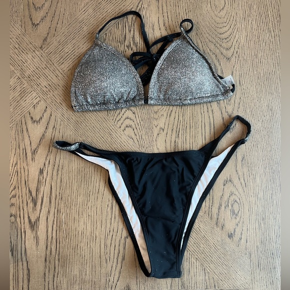 Swim Silver Glitter Bikini Pc Nwt Poshmark